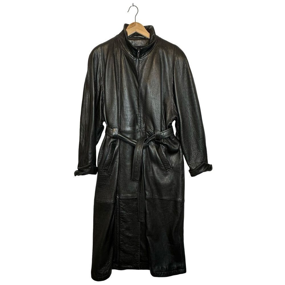 LEATHER LIMITED Vintage Full Length Black Trench Coat With Liner Size Large
